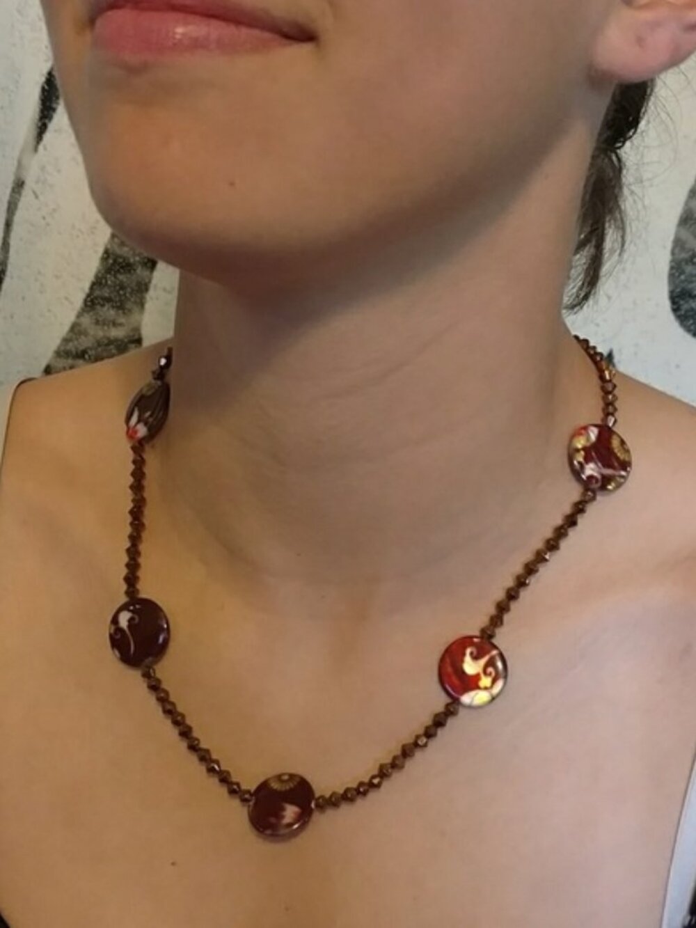 Floral & Copper Tone Hand Beaded Necklace